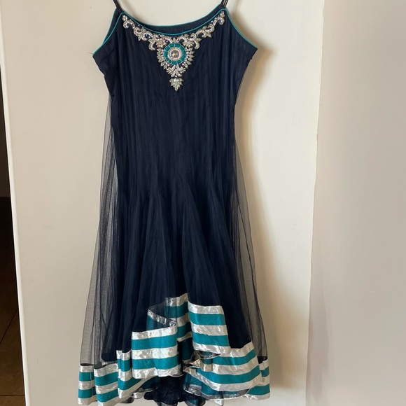 Dress, Embroidered, Tulle, Black & Blue, Made in India - Picture 2 of 8